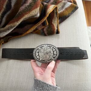 Tommy Hilfiger Black Tooled Leather Western Belt Size 36